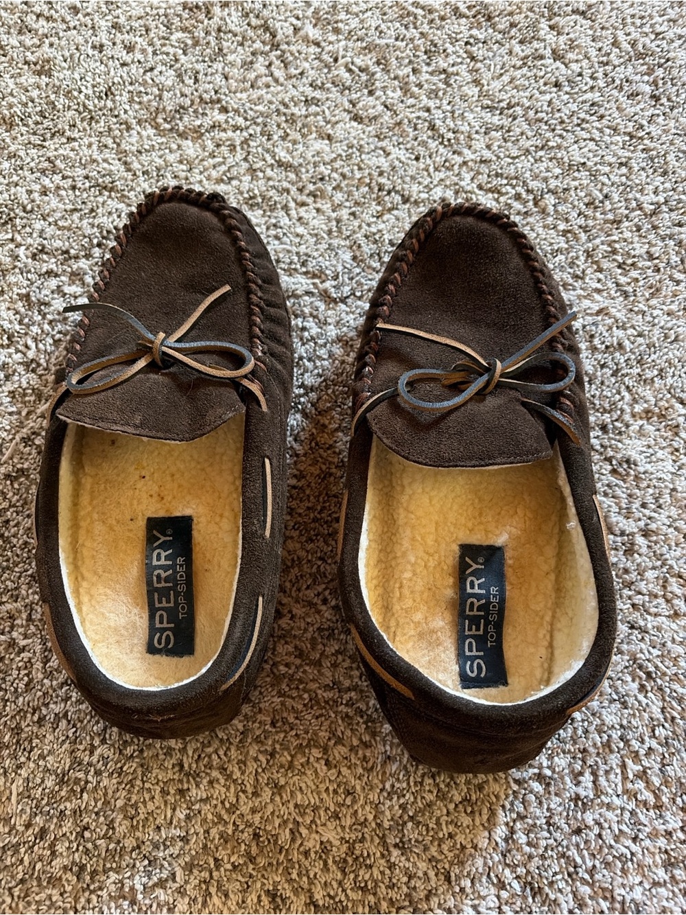 Sperry Men’s Dark Brown Suede Shearling-Lined Moccasin Slip-Ons